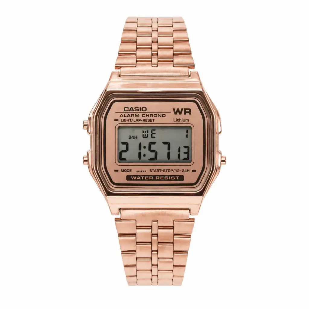 CASIO Digital Vintage Style Watch In Rose Gold with a Stainless Steel Chain Strap