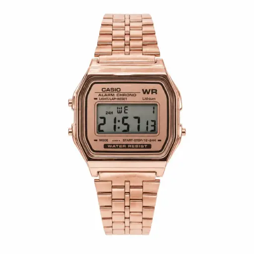 CASIO Digital Vintage Style Watch In Rose Gold with a Stainless Steel Chain Strap